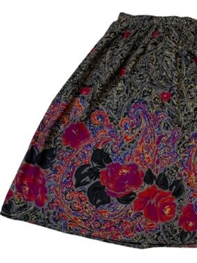 Vintage Malia of Honolulu Vibrant Floral & Paisley Midi Wrap Skirt 30" Waist